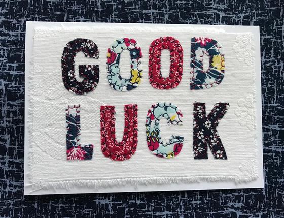 good luck card in navy and red flowers