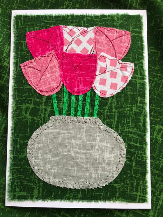 fundraising card - pink tulips on dark green