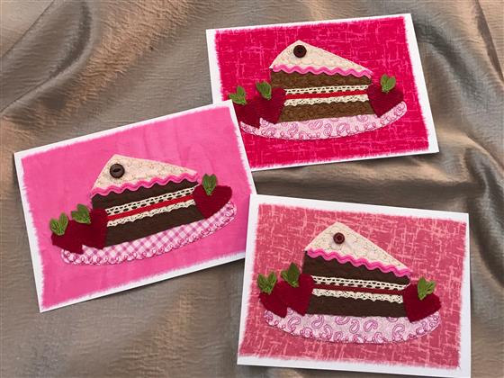 chocolate cake greeting card on pink