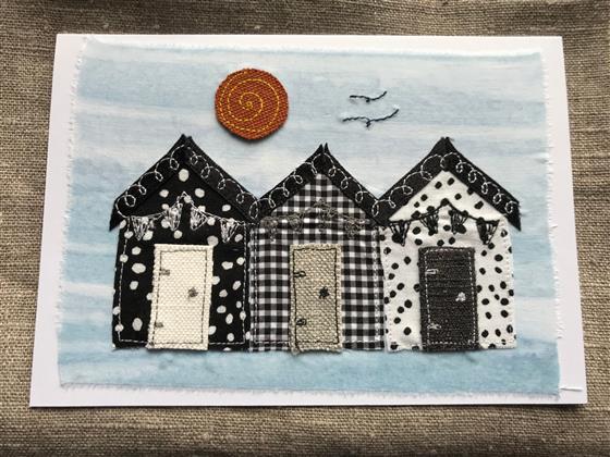 black & white beach hut trio card