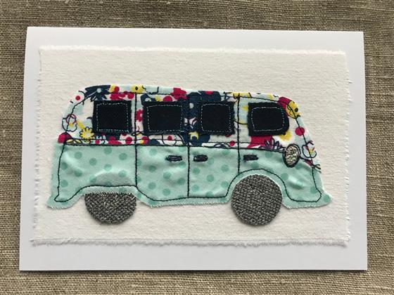 blue flower camper van card