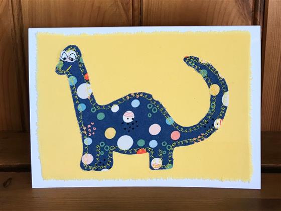 blue spotty bronti dinosaur greeting card