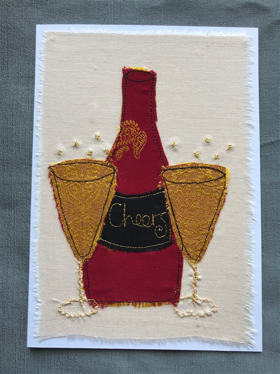 cheers champagne and glasses greeting card on cream