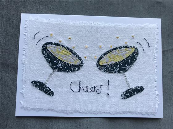 cheers champagne glasses greeting card on white