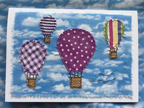 hot air balloons in purple greeting card