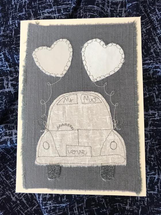 cream vw love bug wedding card on grey