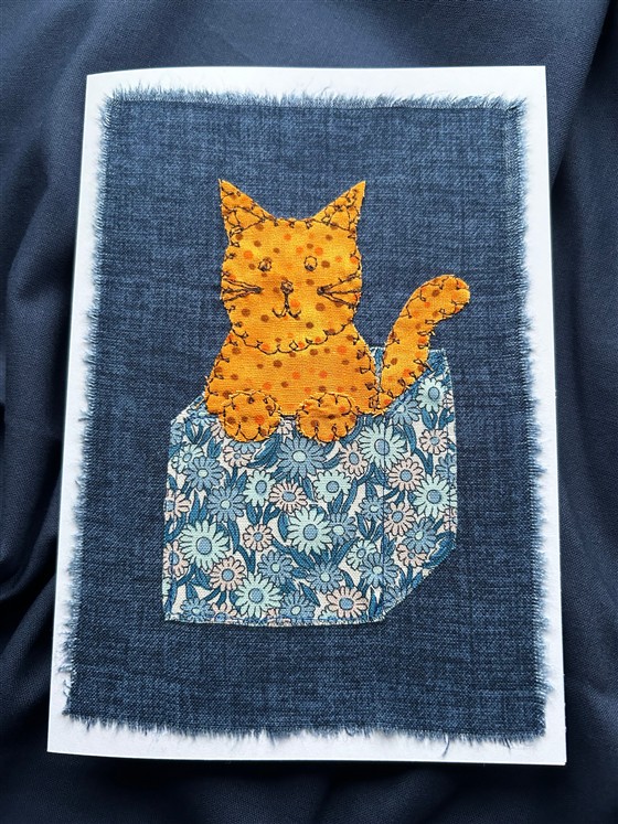 ginger cat greeting card on navy