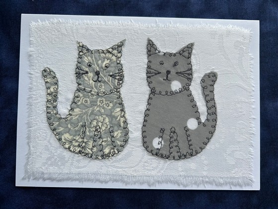 grey cat pair card on white