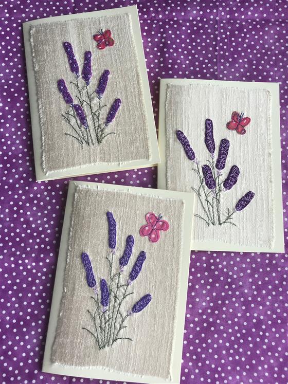 lavender greeting card on cream silk