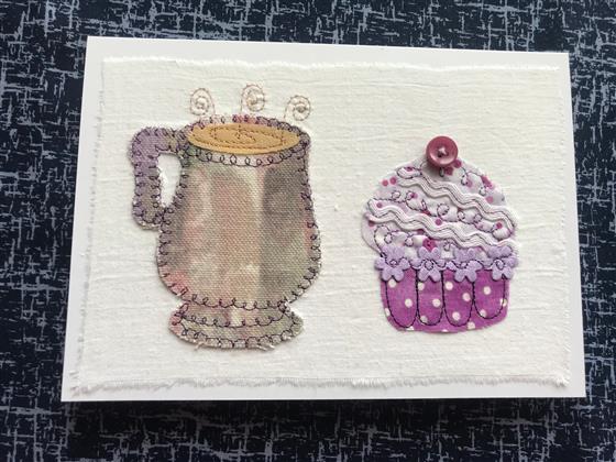 lilac marble mug and cupcake greeting card on white