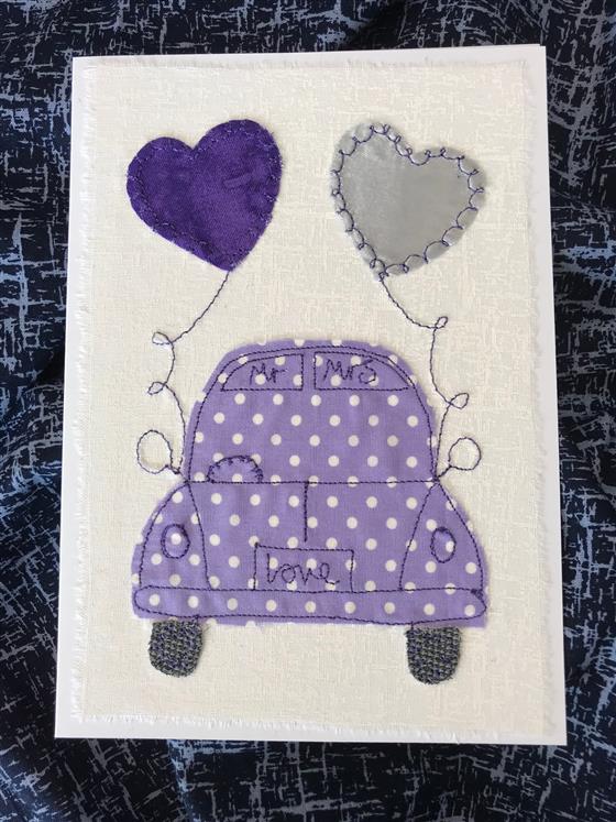 lilac spotty vw  love bug wedding card