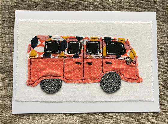 orange retro camper van card