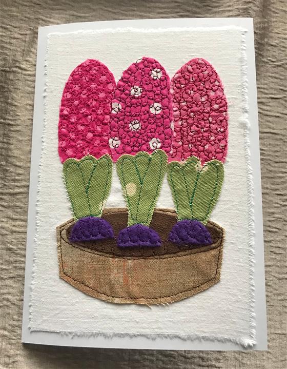 pink hyacinths greeting card on white