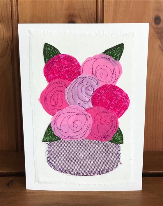 pink roses greeting card on cream