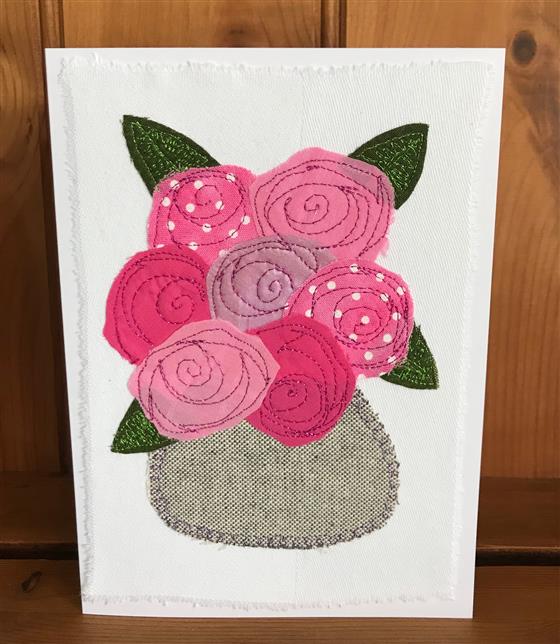 pink roses greeting card on white