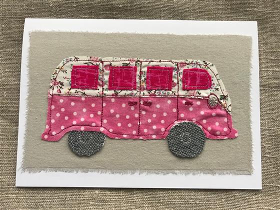 pink spotty camper van card