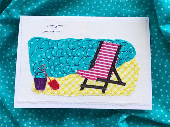 pink stripy deckchair greeting card