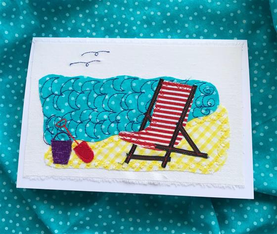 red stripy deckchair greeting card