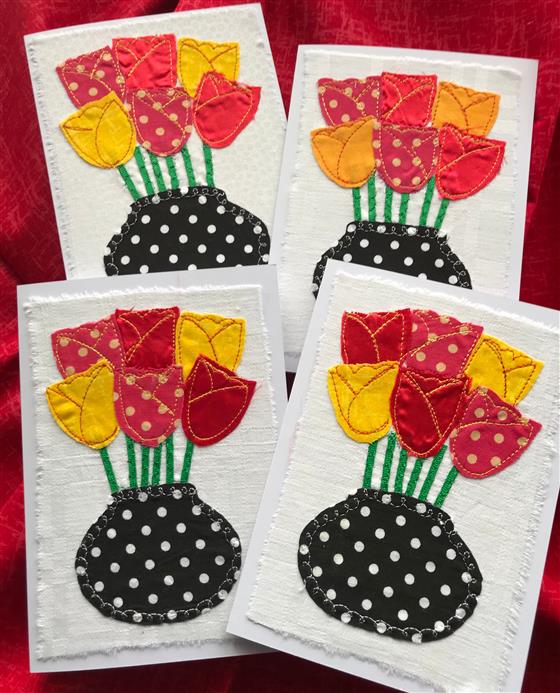 fundraising card - yellow and red tulips on white