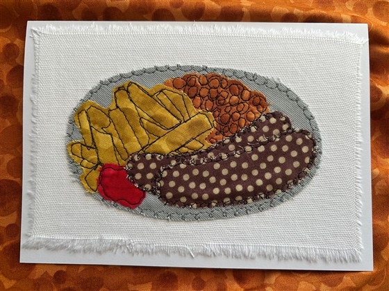 sausages, chips and beans greeting card