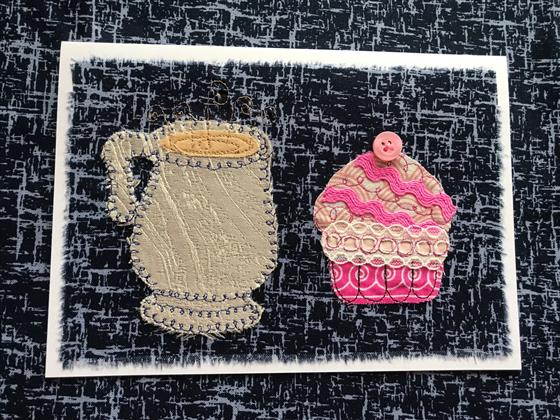 silver grey mug and cupcake greeting card on navy