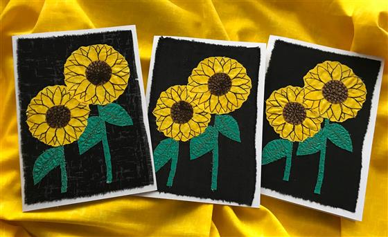 sunflowers on black greeting card