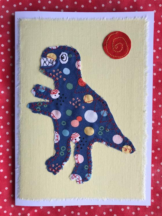 t rex dinosaur on lemon greeting card