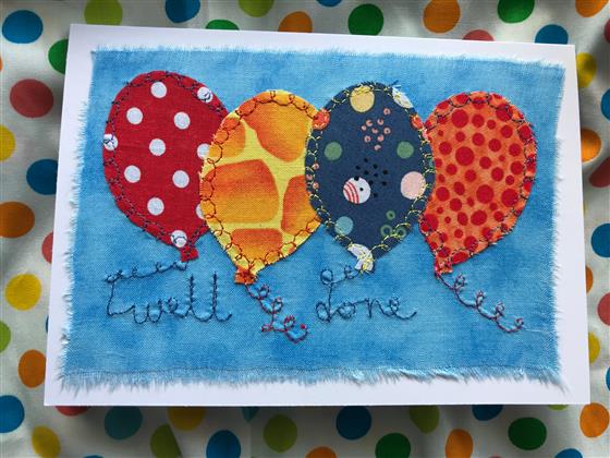 well done spotty balloons card on sky blue