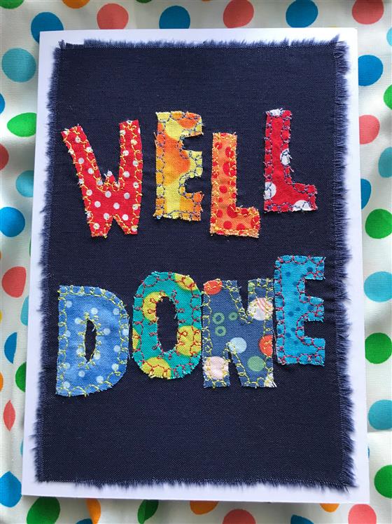 well done bright spotty card on navy