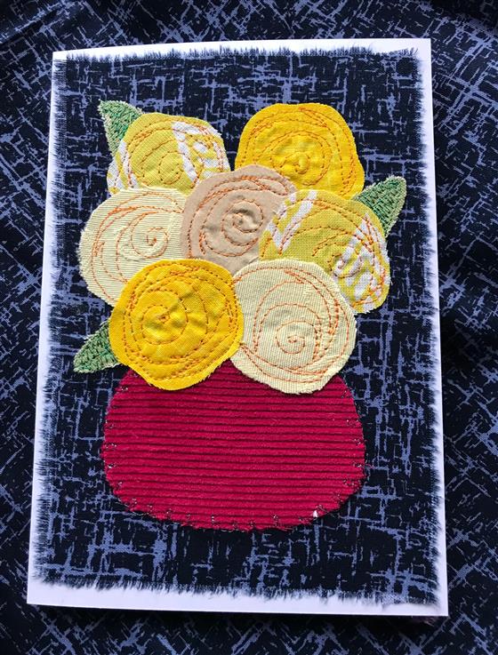 yellow roses greeting card on navy