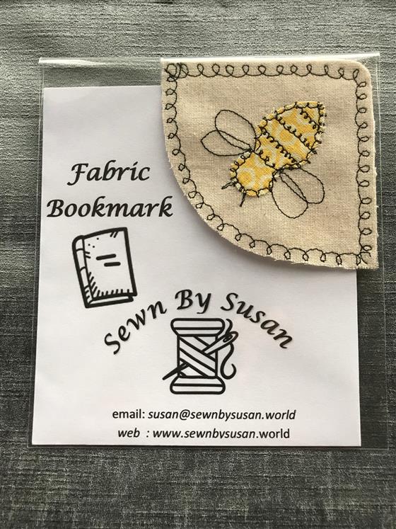 corner bookmark - bumble bee on hessian fabric