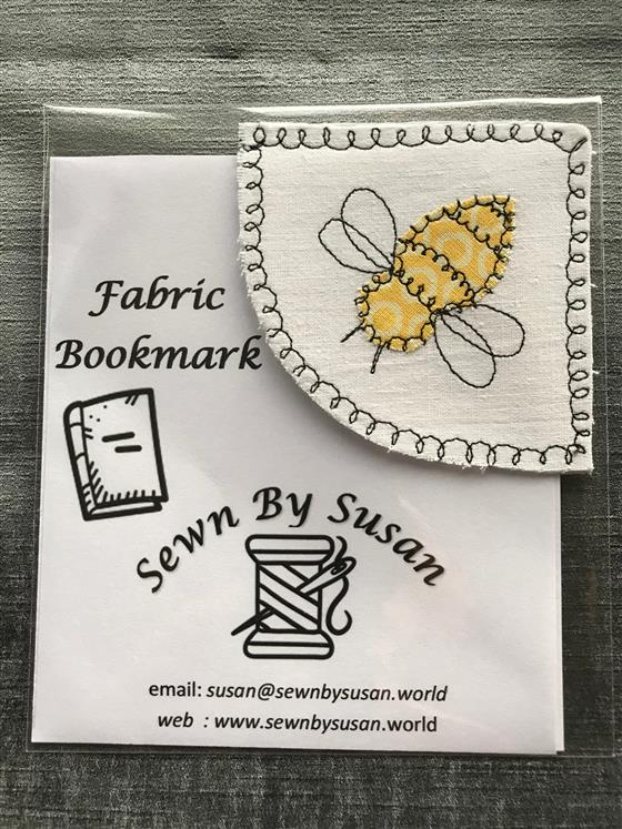 corner bookmark - bumble bee on white fabric