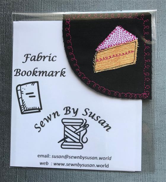 corner bookmark - slice of cake on black fabric