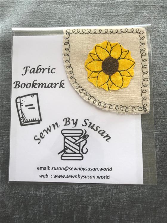 corner bookmark - sunflower on hessian fabric