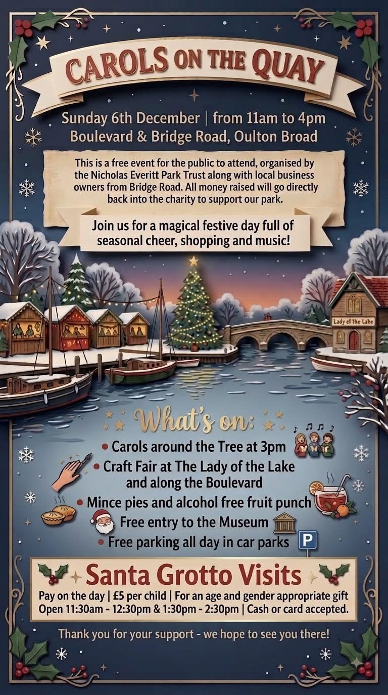 6th December 2026 - Carols on The Quay in the Lady of the Lake, 124 Bridge Road, Oulton Broad, Lowestoft, NR33 9JT