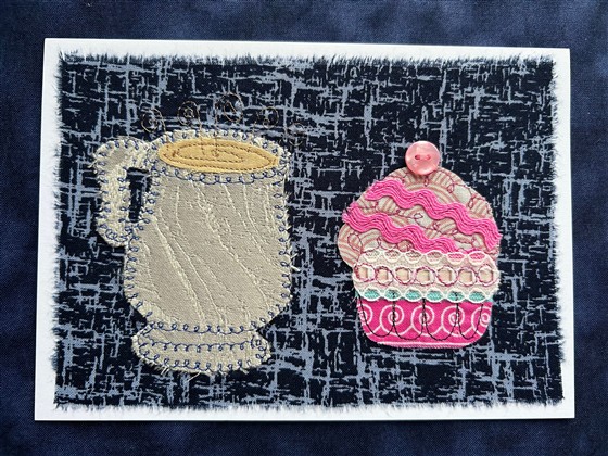 silver grey mug and cupcake greeting card on navy